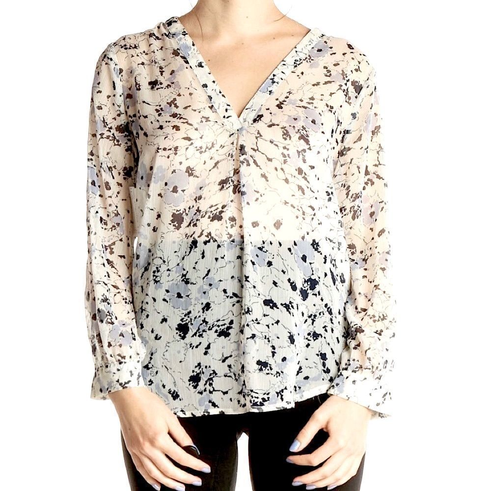 𝅺Philosophy Long Sleeve Lightweight Semi Sheer Floral V-Neck Blouse Size XS